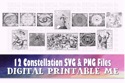 Constellation Chart, svg bundle, astrology, vintage zodiac art pack, P