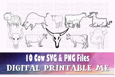 Cow svg, PNG, clip art, 10 Digital, illustration, farm graphic, drawin