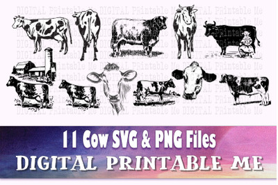Cow silhouette bundle, svg png clip art, 11 Digital, illustration, far