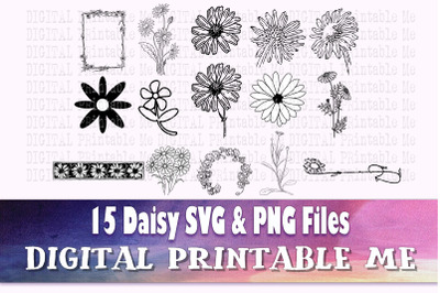 Daisy silhouette, svg bundle, 15 outline, flower drawing, cut file, PN