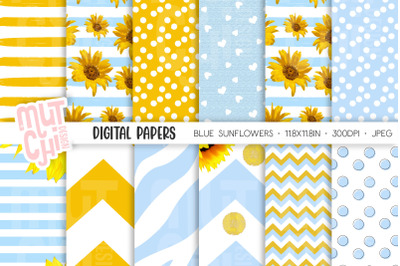 Blue Sunflower Digital Paper Set