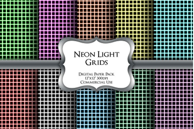 Neon Light Grids Digital Paper Pack