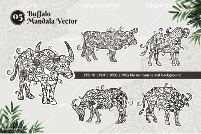 Buffalo Mandala Vector Line Art Bundle
