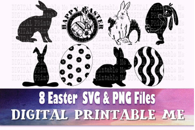 Easter svg, silhouette bundle, Illustration, PNG clip art, 8 Digital,