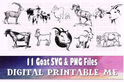 Goat svg, illustration outline, silhouette bundle, PNG, clip art, 11 D