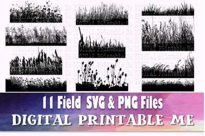 Grass Silhouette, Field Landscape SVG bundle, Wildflowers PNG, Clip Ar