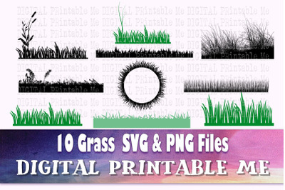 Grass Silhouette, Field Landscape SVG bundle, Wildflowers PNG, Clip Ar