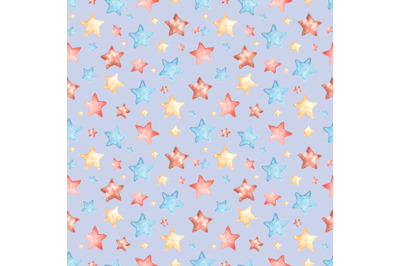 Stars watercolor seamless pattern. Pattern for baby boy. Baby shower.