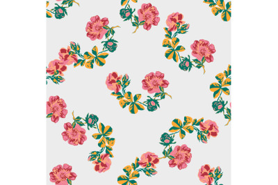 Hand drawn flowers roses branch, leaves seamless pattern abstract back