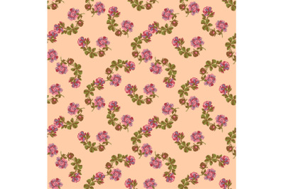 Hand drawn flowers roses branch, leaves seamless pattern abstract back