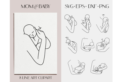 Mom and newborn svg clipart. Mother and baby silhouettes vector.