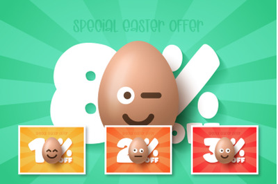 Easter discount banner set with emoji egg