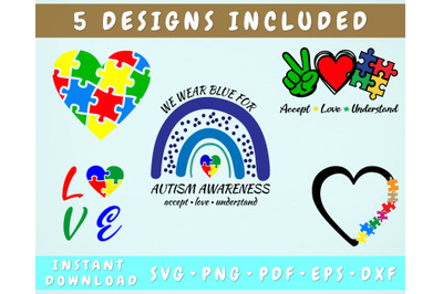 Autism Awareness SVG Bundle - 5 Designs, Cricut Cut Files