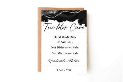 Black &amp; Silver Tumbler Care Card, Print and Cut