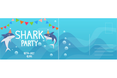 Birthday invitation cards. Shark birthday party kids greeting card. Ho