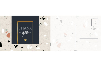 Thank you postcard. Abstract background with hand drawn marble texture