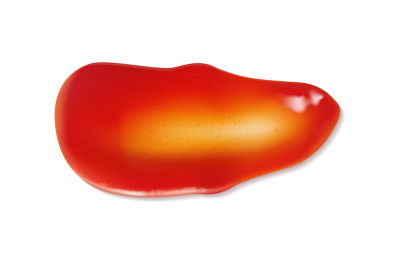 Ketchup stain. Tomato sauce red spot, liquid chili paste realistic sme