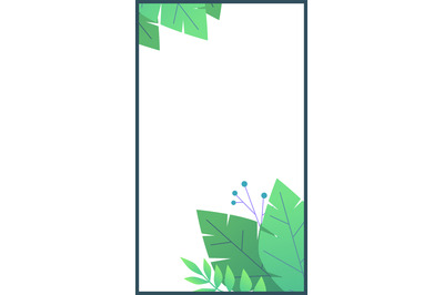 Plant flat minimal template for stories. Green leaves and berries on w