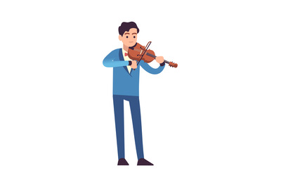 Violinist performance. Classic male musician with violin plays melody,