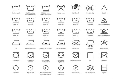 Laundry icons. Care clothes instructions on labels, machine or hand wa