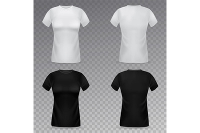 Women t-shirt mockup. Realistic black and white female t-shirts front