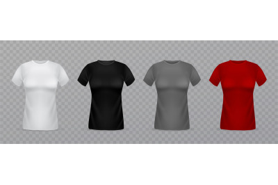 Realistic women t-shirts. 3d isolated female clothes templates. White&2C;