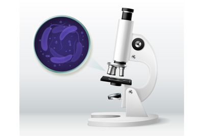 Laboratory tests. Realistic 3d microscope and Petri dish top view with