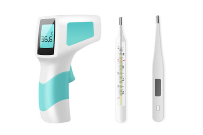 Realistic thermometers. Different types medical devices&2C; measuring hum