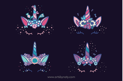 Unicorn and flowers vector SVG clipart.