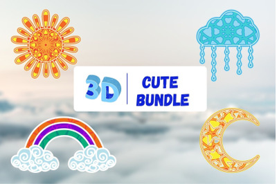 3D Cloud Sun Moon Rainbow SVG Bundle
