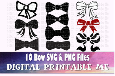 Bow svg, silhouette bundle, 10 cut files, label PNG, clip bow tie, hai