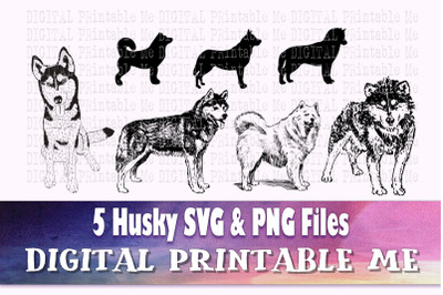 Husky SVG, Huskey Dog, Silhouette Bundle, PNG, 5 Images, Siberian, Cli