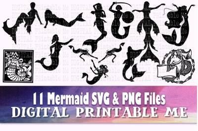 Mermaid svg&2C; silhouette bundle&2C; PNG&2C; clip art&2C; 11 Digital&2C; Fantasy&2C; Wo