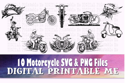 Motorcycle, svg bundle, silhouette, PNG, clip art, 5 Digital, biker, m