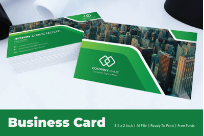 Green Straight Business Card Template