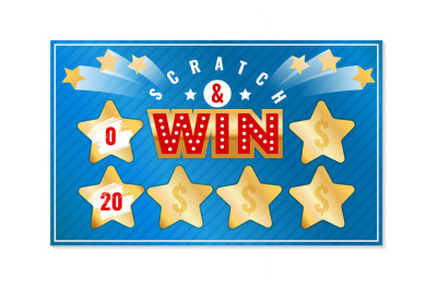 Lottery ticket. Golden scratch star form with metallic effect&2C; win car