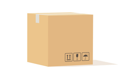 Cardboard box. Closed carton packaging cargo storage, beige square del