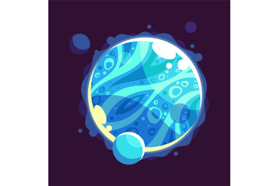 Fantasy cartoon blue planet. Cosmic element for galaxy game design, co