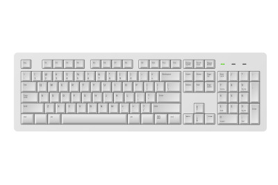 Keyboard. White realistic keyboard for personal computer, 3d modern pc