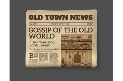 Vintage newspaper. Old magazine front page mockup&2C; realistic monochrom