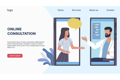 Online consultation. Doctor and patient landing page. Internet consult