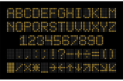 Led display font. Dot light english alphabet, electronic digital board