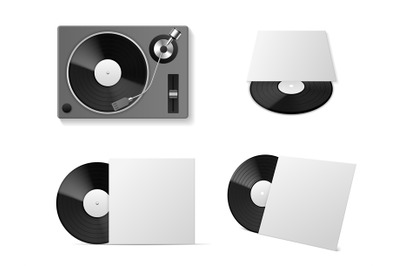 Vinyl record player mockup. Realistic vinyl turntablism&2C; isolated blac