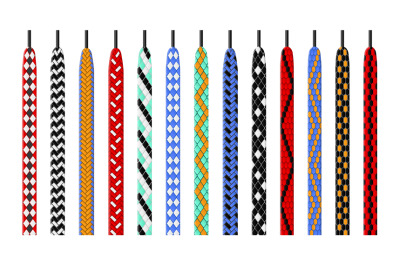 Patterned shoelace. Combined color options ties, shoes ropes with colo