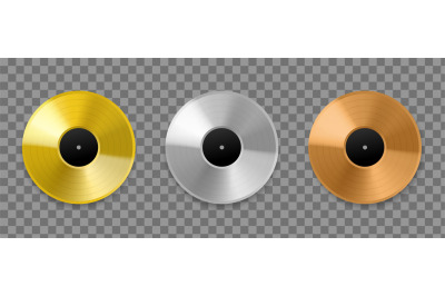 Metal vinyl record. Realistic golden&2C; bronze and platinum top charts a