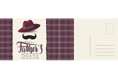 Happy fathers day postcard. Abstract checkered background with mustach