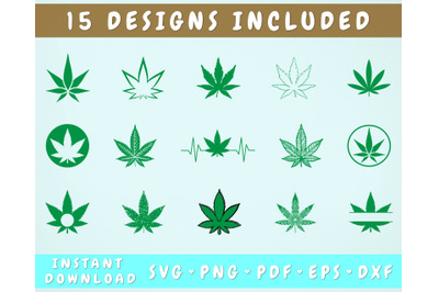 Pot Leaf SVG Bundle - 15 Designs, Cricut Cut Files