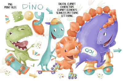 Dino boys clip art set.