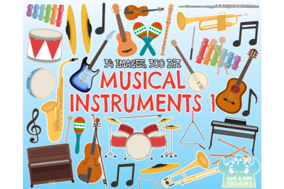 Musical Instruments 1 Clipart - Lime and Kiwi Designs