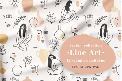 Line Art. 12 seamless patterns